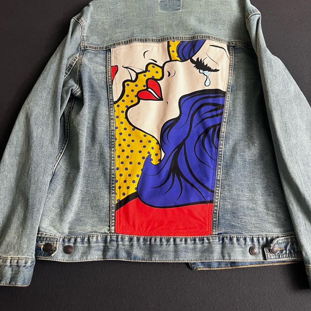 Pop Art Denim Jacket with Colorful Graphic